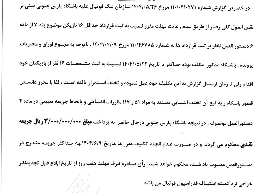 صدور آرای کمیته انضباطی